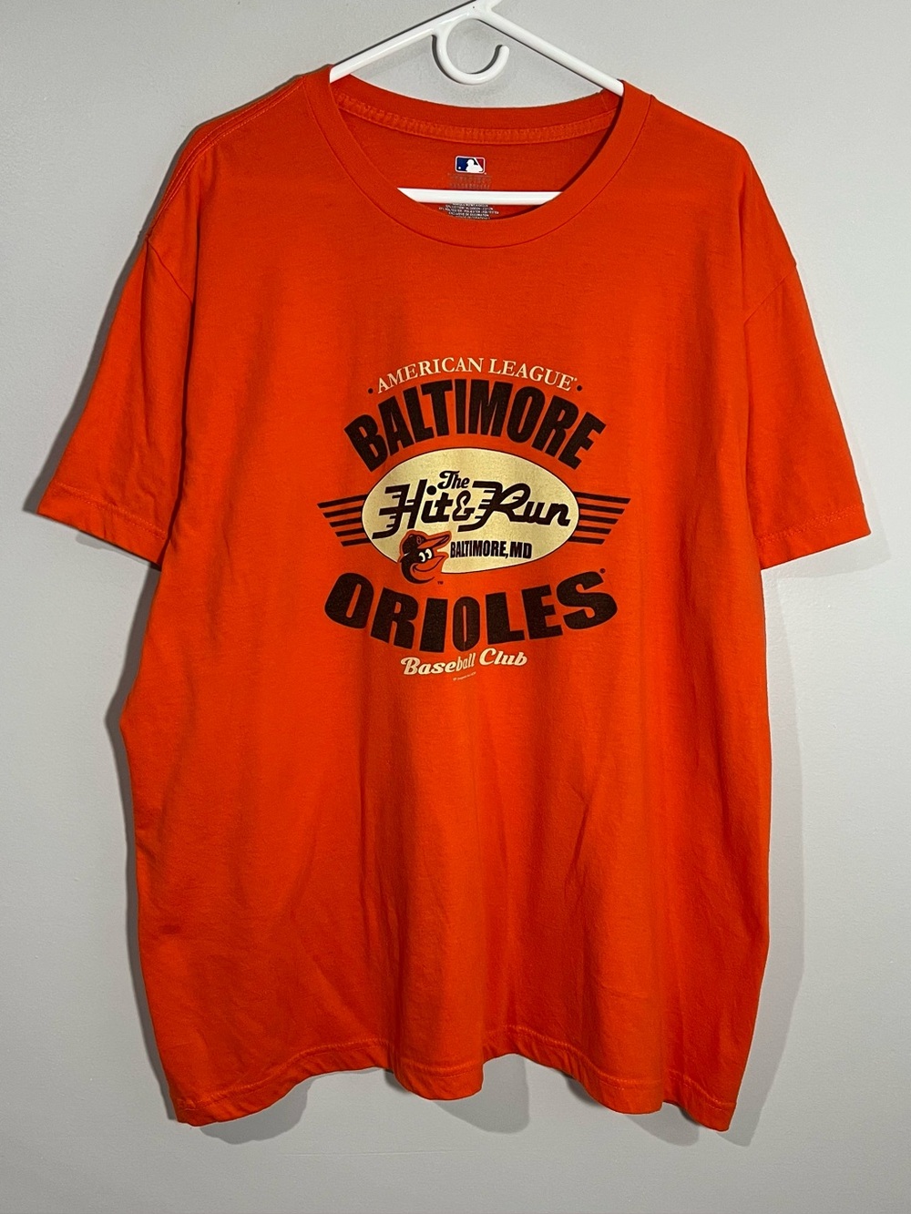 MLB Baltimore Orioles Hit & Run Baseball Orange Short Sleeve T-Shirt Mens 3XL